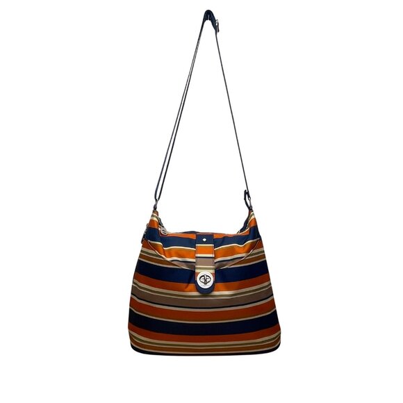 Baggallini Women’s Blue Orange Striped Nylon Adjustable Strap Crossbody Bag - Picture 1 of 16